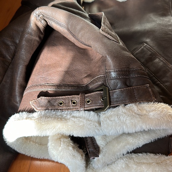 Vintage Genuine Leather B3 Bomber Jacket Dark Brown Faux Shearling Lining - Picture 16 of 16